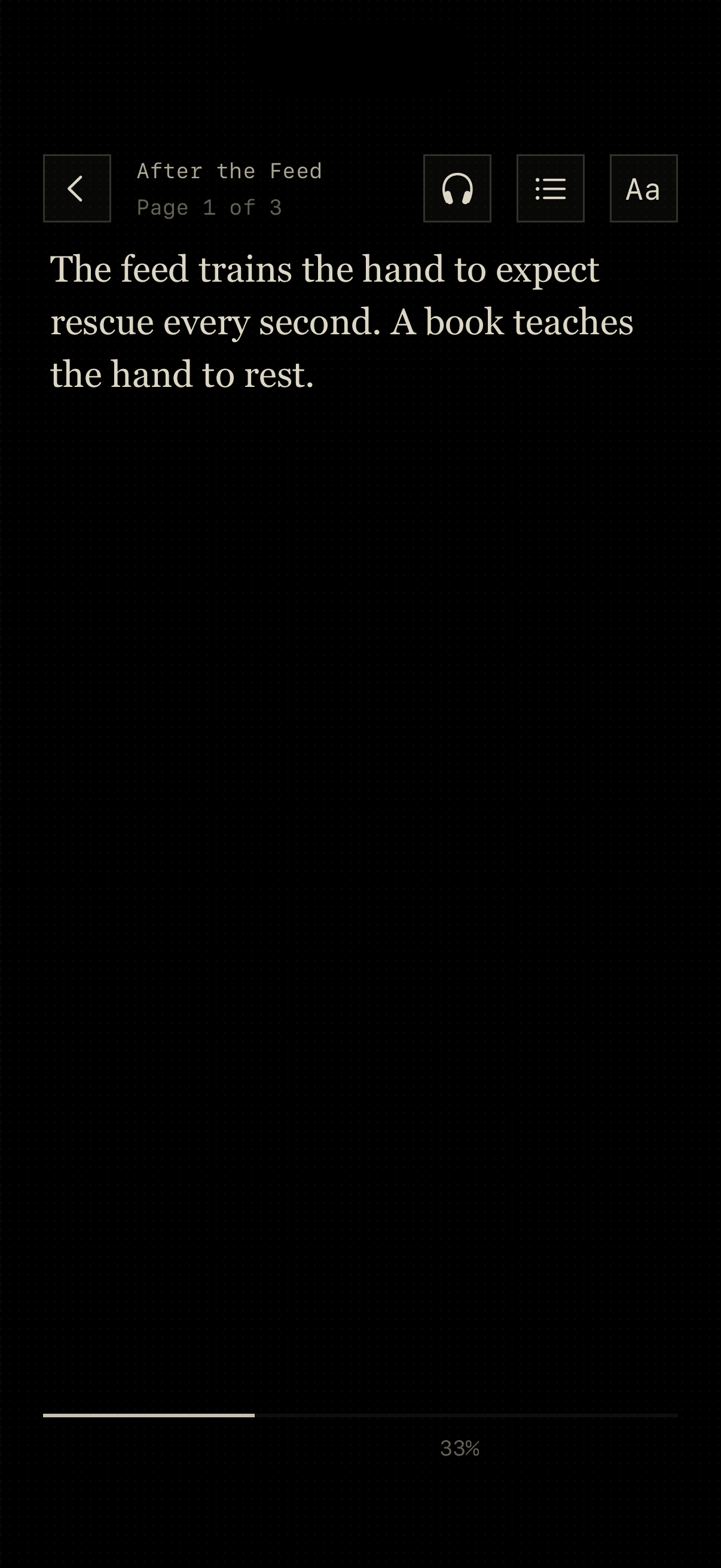 Papyrus distraction-free reading screen